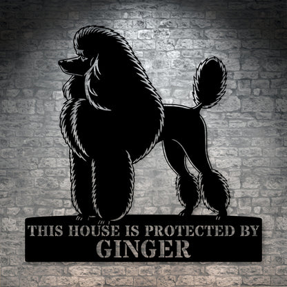 Personalized Dog Guard Name Metal Sign. Custom Poodle Protect Wall Decor
