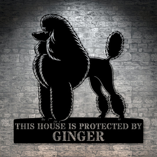 Personalized Dog Guard Name Metal Sign. Custom Poodle Protect Wall Decor