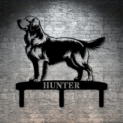 Personalized Golden Retriever Garden Metal Sign With Stakes. Custom Dog Lover Name Gift