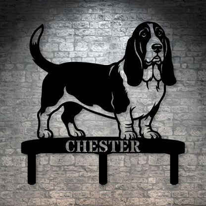 Personalized Basset Hound Garden Metal Sign With Stakes. Custom Dog Plaque Name Gift