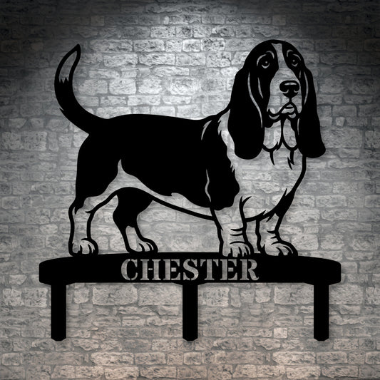 Personalized Basset Hound Garden Metal Sign With Stakes. Custom Dog Plaque Name Gift