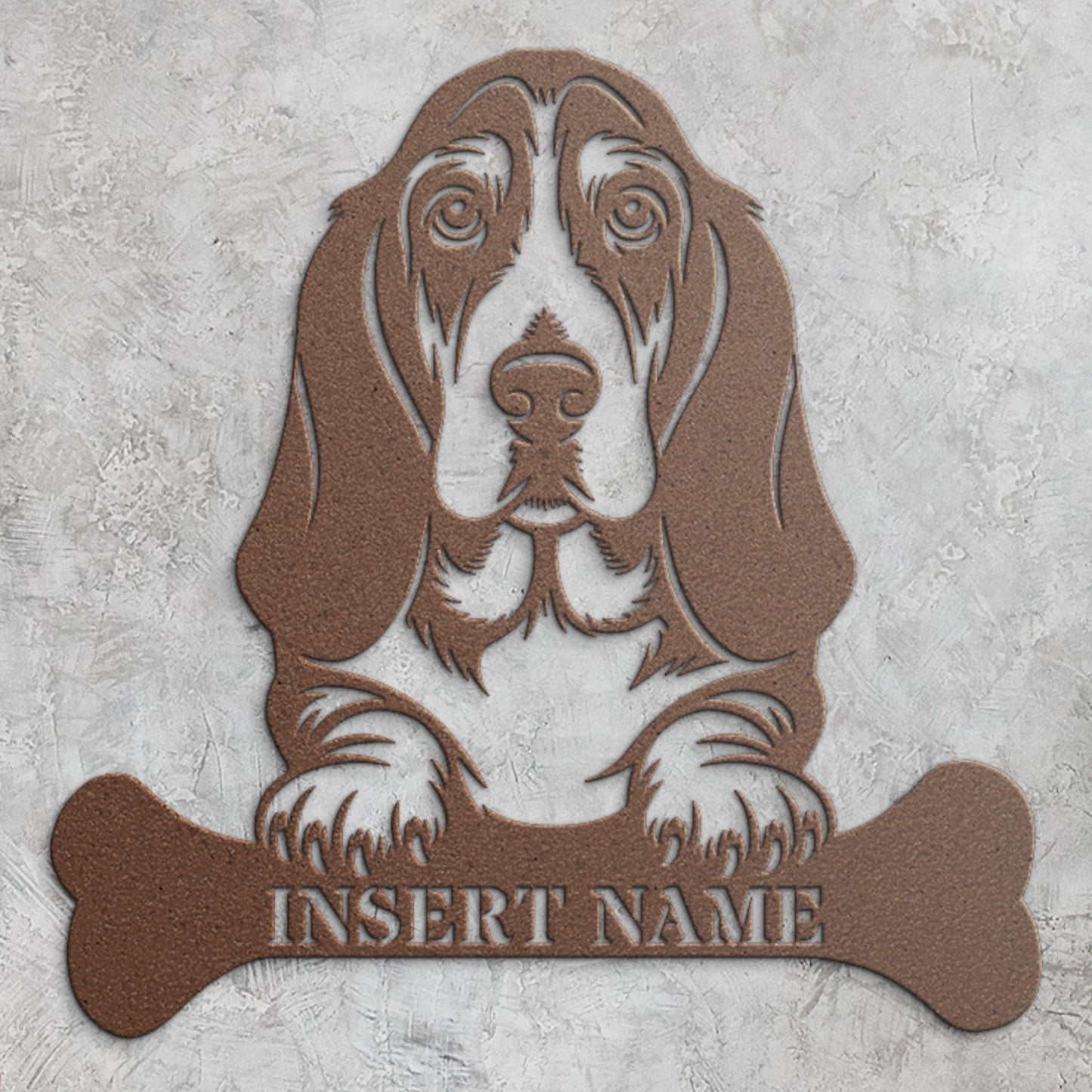 Personalized Basset Hound With Bone Metal Sign. Funny Peek-a-boo dog Wall Decor