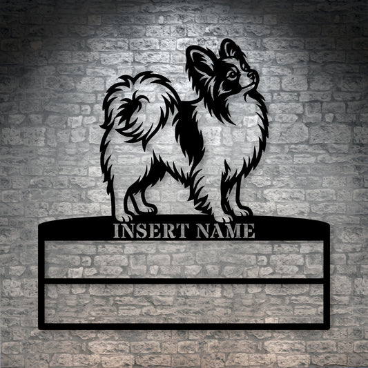Personalized Papillon Dog Rosette Metal Sign. Custom Champion Ribbon Display