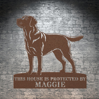 Personalized Labrador Retriever Guard Metal Sign. Custom Dog Name Wall Decor