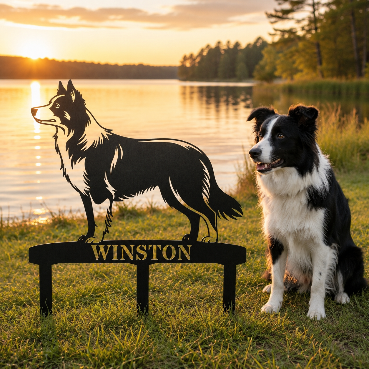 Personalized Border Collie Garden Metal Sign With Stakes. Custom Dog Lover Name Gift