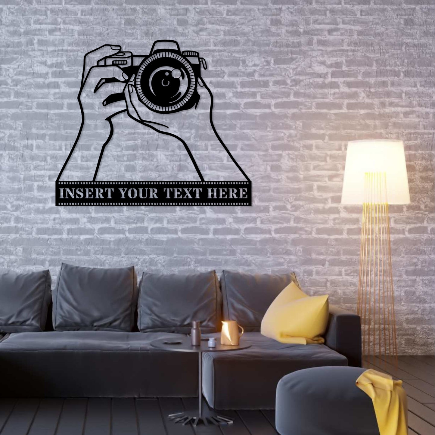 24 Inch Personalized Camera Name Metal Sign Decor In Black With Custom Text