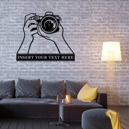 24 Inch Personalized Camera Name Metal Sign Decor In Black With Custom Text