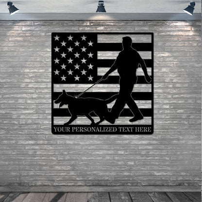 Personalized K-9 Police Officer Metal Sign. Custom Policeman Wall Decor Gift. Patriotic Law enforcement Wall Hanging. Personal US Cop Gift