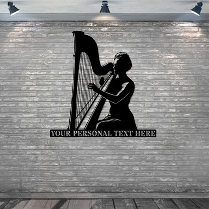 Personalized Harpist Metal Sign. Custom Harp Player Wall Decor Gift. Music Entertainer. Personal Gift To Female Musician. Musical instrument