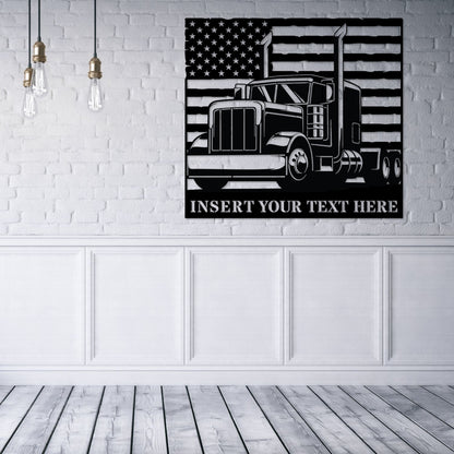 Personalized American Trucker Name Metal Sign. Custom Patriotic Lorry Driver Wall Decor Gift