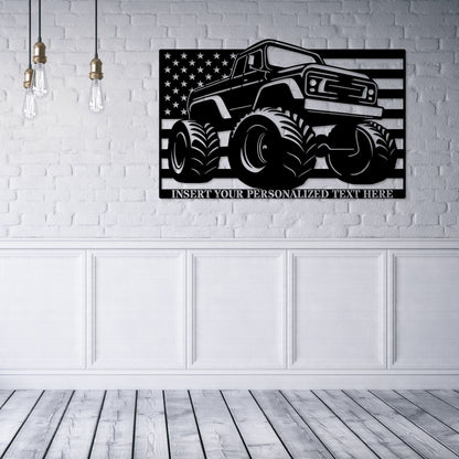 Personalized Monster Truck Name Metal Sign. Custom American Pickup Truck Wall Decor. Gift For Mechanic. Garage Shop Wall Hanging. Auto Decor