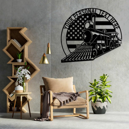 Personalized US Steam Train Metal Sign Gift. Locomotive Metal Wall Art Monogram, Custom Railroad Name Steel Sign. Steam Train Operator Gift