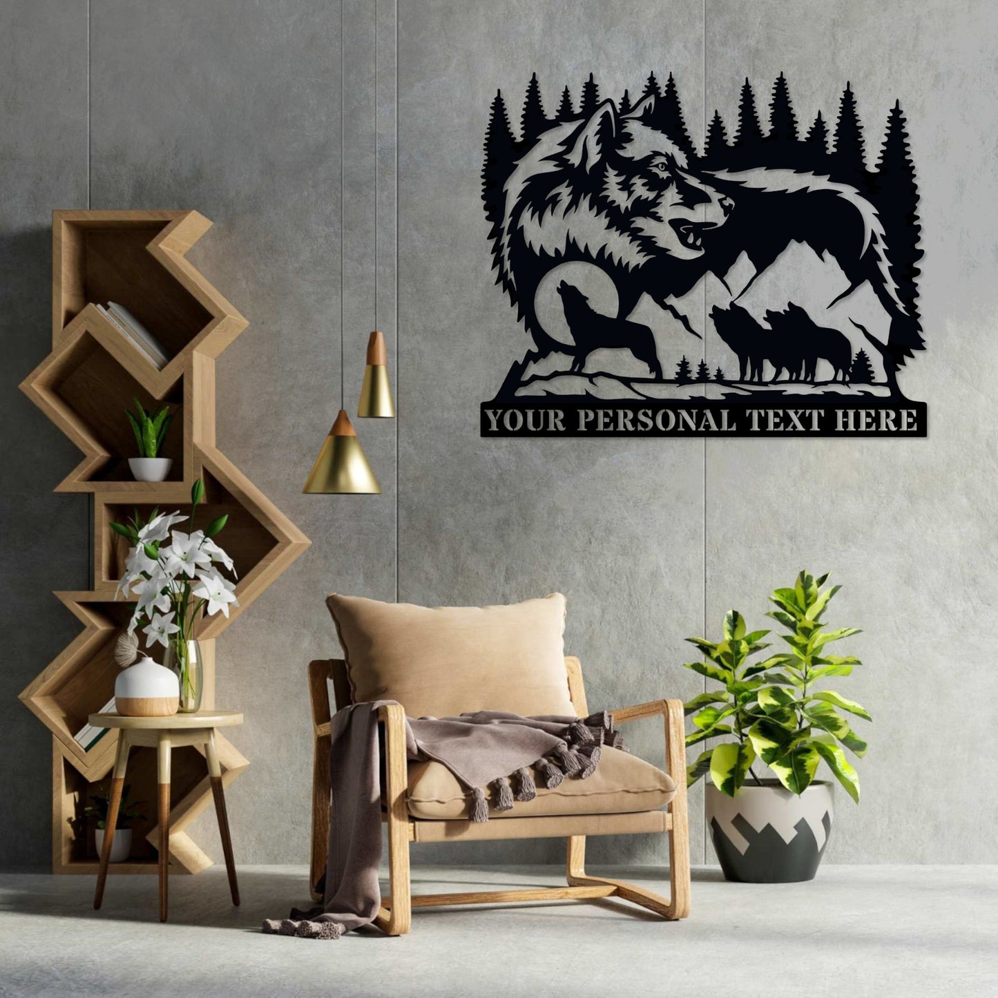 Personalized Howling Wolf Name Metal Sign Gift. Custom Wolf Family Wall Decor. Cabin Wolf Name Display. Mountain Rach Portrait Wall Art Gift
