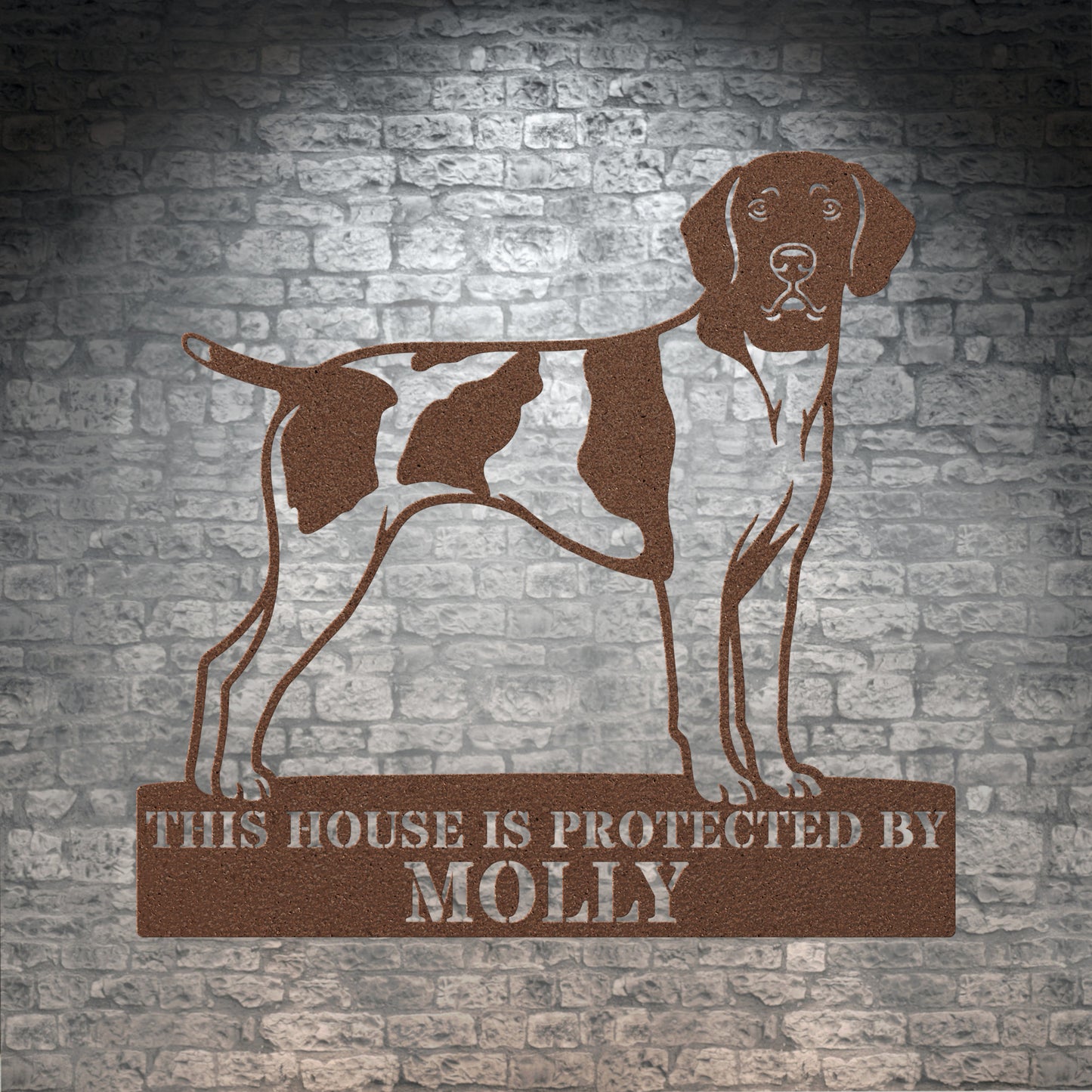 Personalized German Shorthaired Pointer Guard Metal Sign. Custom Dog Protect Name Wall Decor