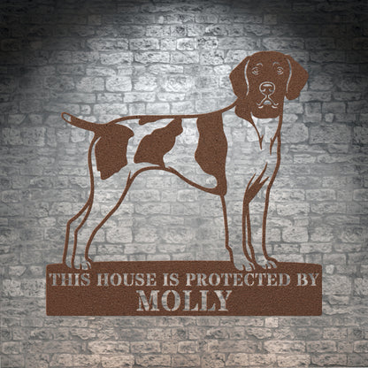 Personalized German Shorthaired Pointer Guard Metal Sign. Custom Dog Protect Name Wall Decor