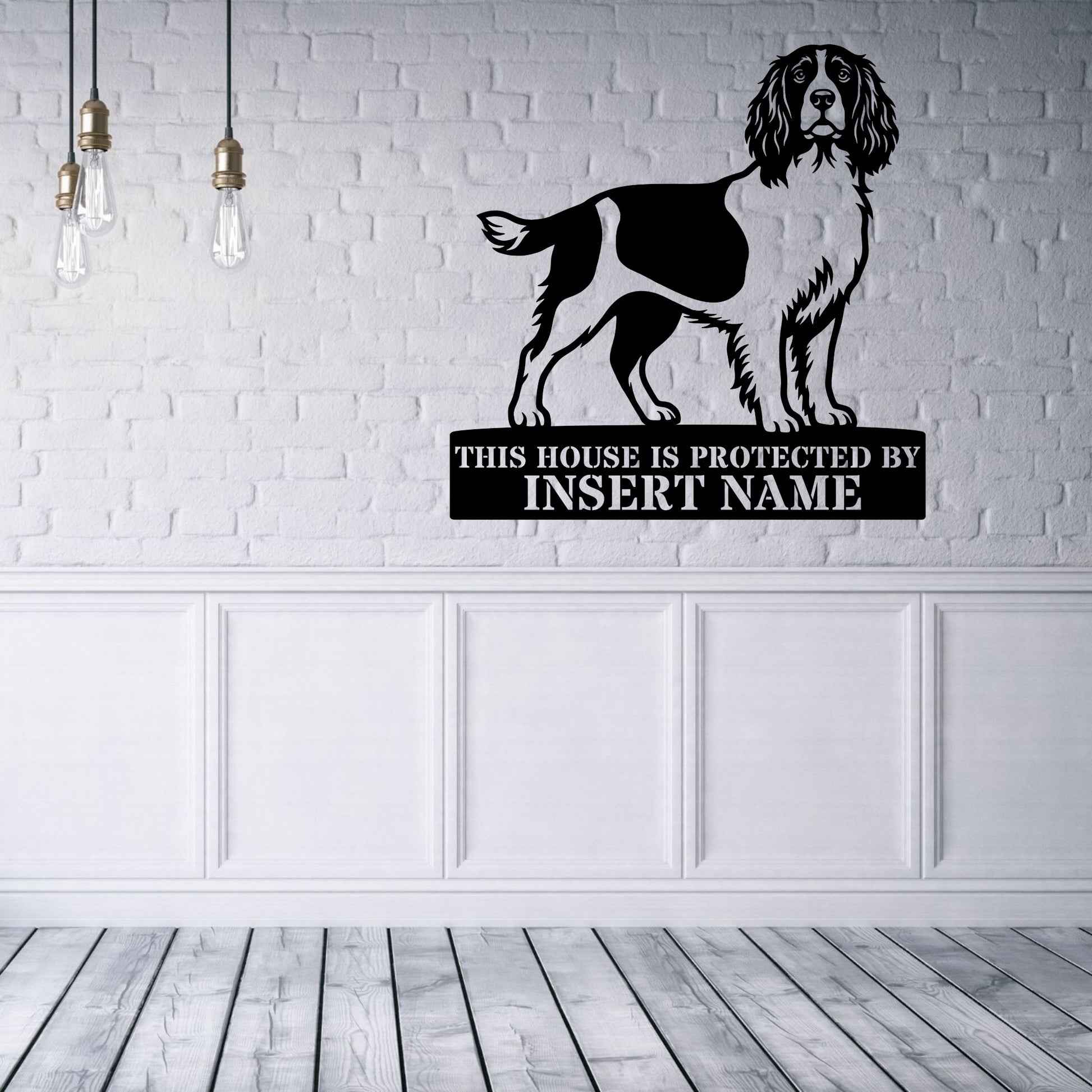 Personalized English Springer Spaniel Guard Metal Sign. Custom Dog Name Wall Decor