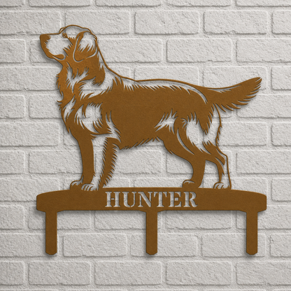 Personalized Golden Retriever Garden Metal Sign With Stakes. Custom Dog Lover Name Gift