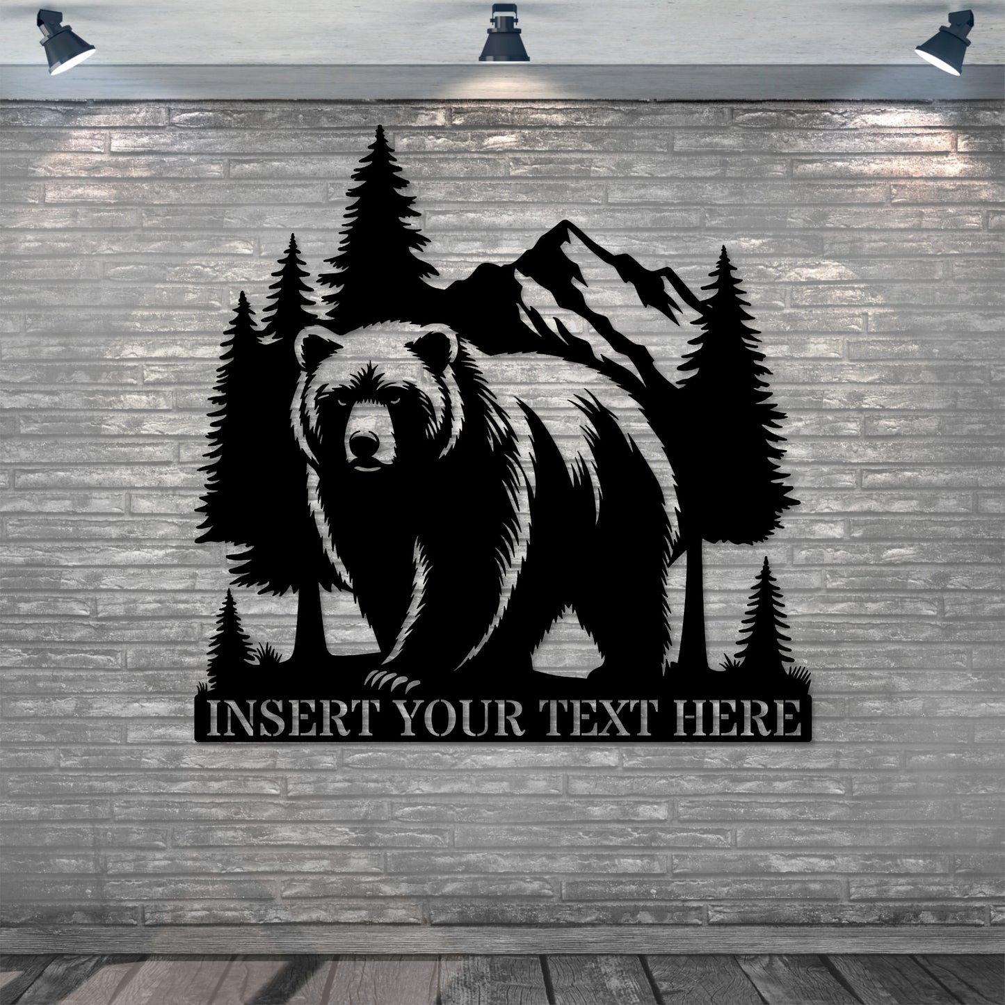 Personalized Bear Name Metal Sign Gift In Black