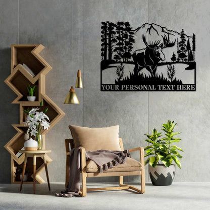 Personalized Wildlife Moose Name Metal Sign Gift. Custom Landscape Wall Art Decor. Moose Steel Sign Monogram. Mountain Moose Nature Display