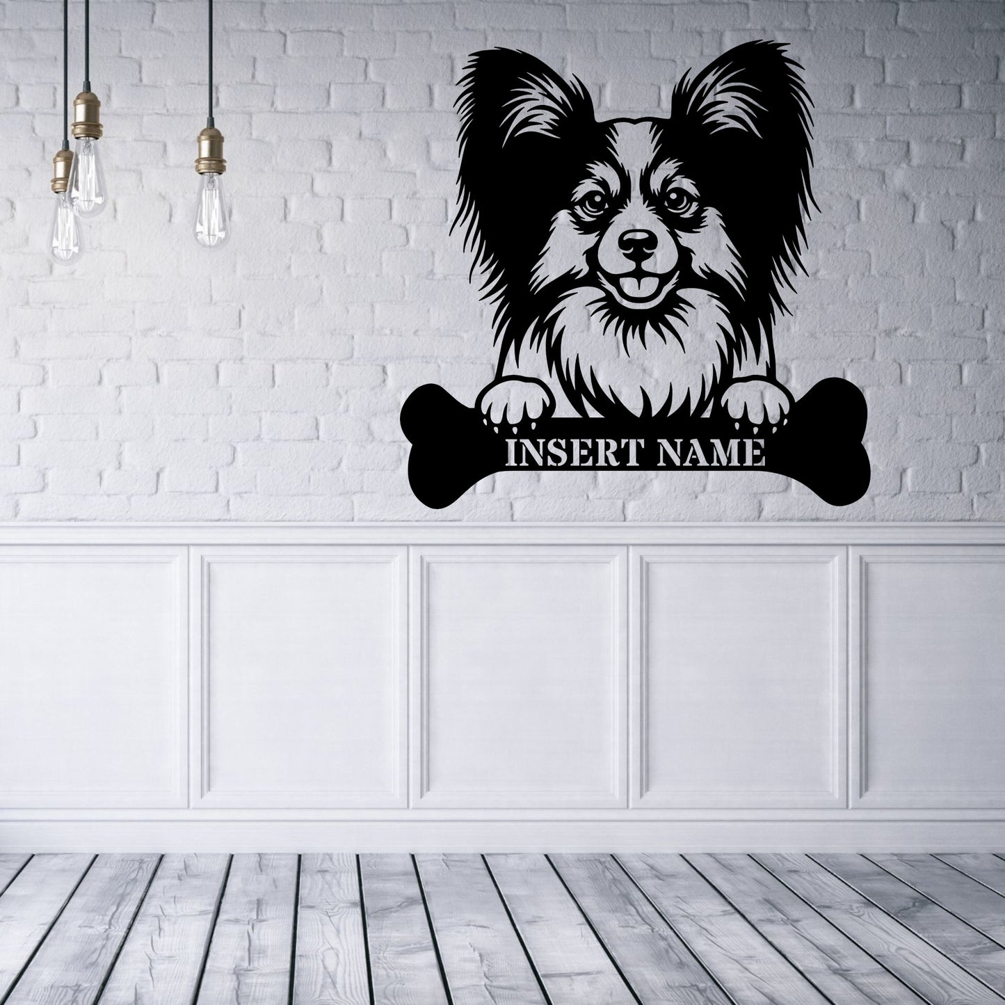 Personalized Papillon With Bone Name Metal Sign. Funny Custom Dog Wall Decor Gift