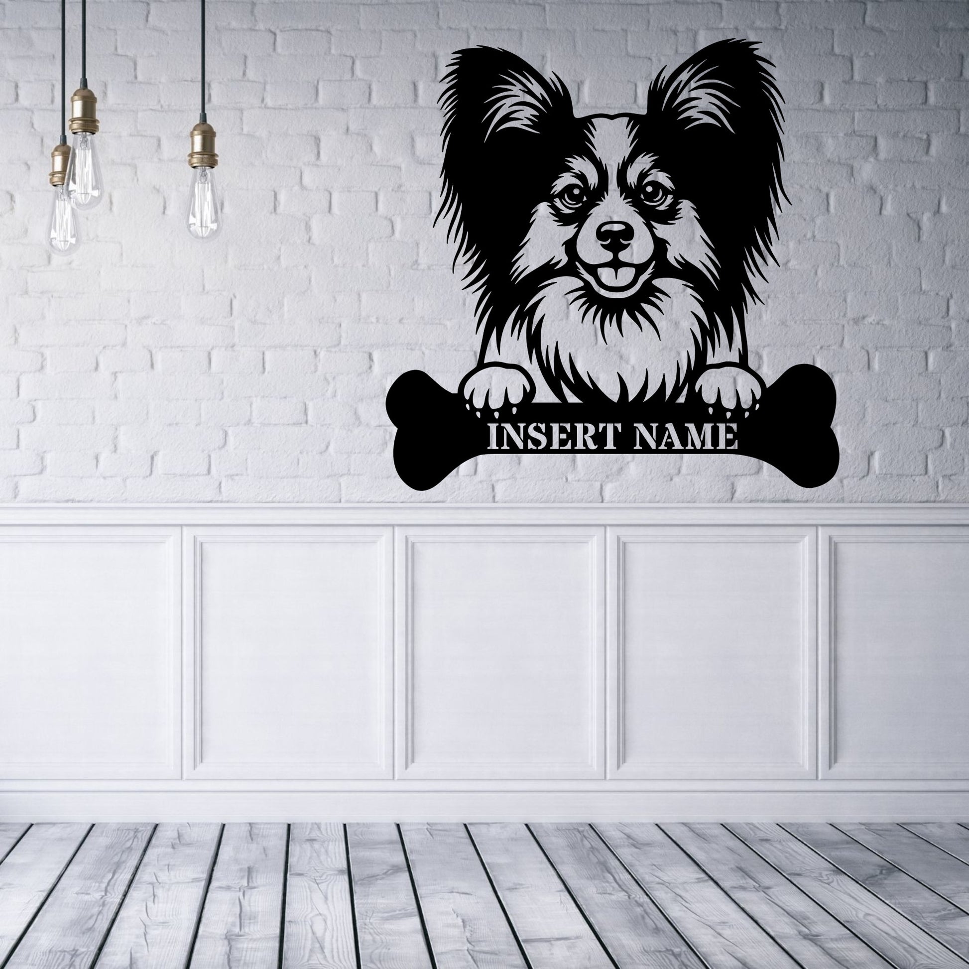 Personalized Papillon With Bone Name Metal Sign. Funny Custom Dog Wall Decor Gift