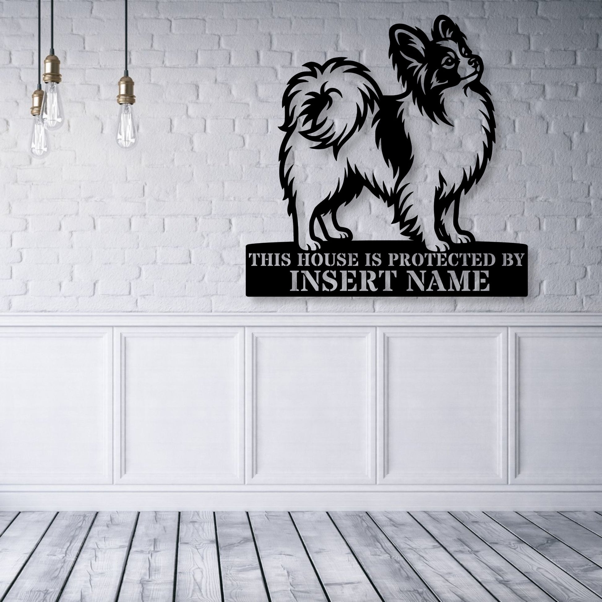 Personalized Papillon Dog Guard Metal Sign. Custom Dog Protect Name Wall Decor
