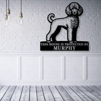 Personalized Poodle Dog Guard Metal Sign. Custom Dog Protect Name Wall Decor