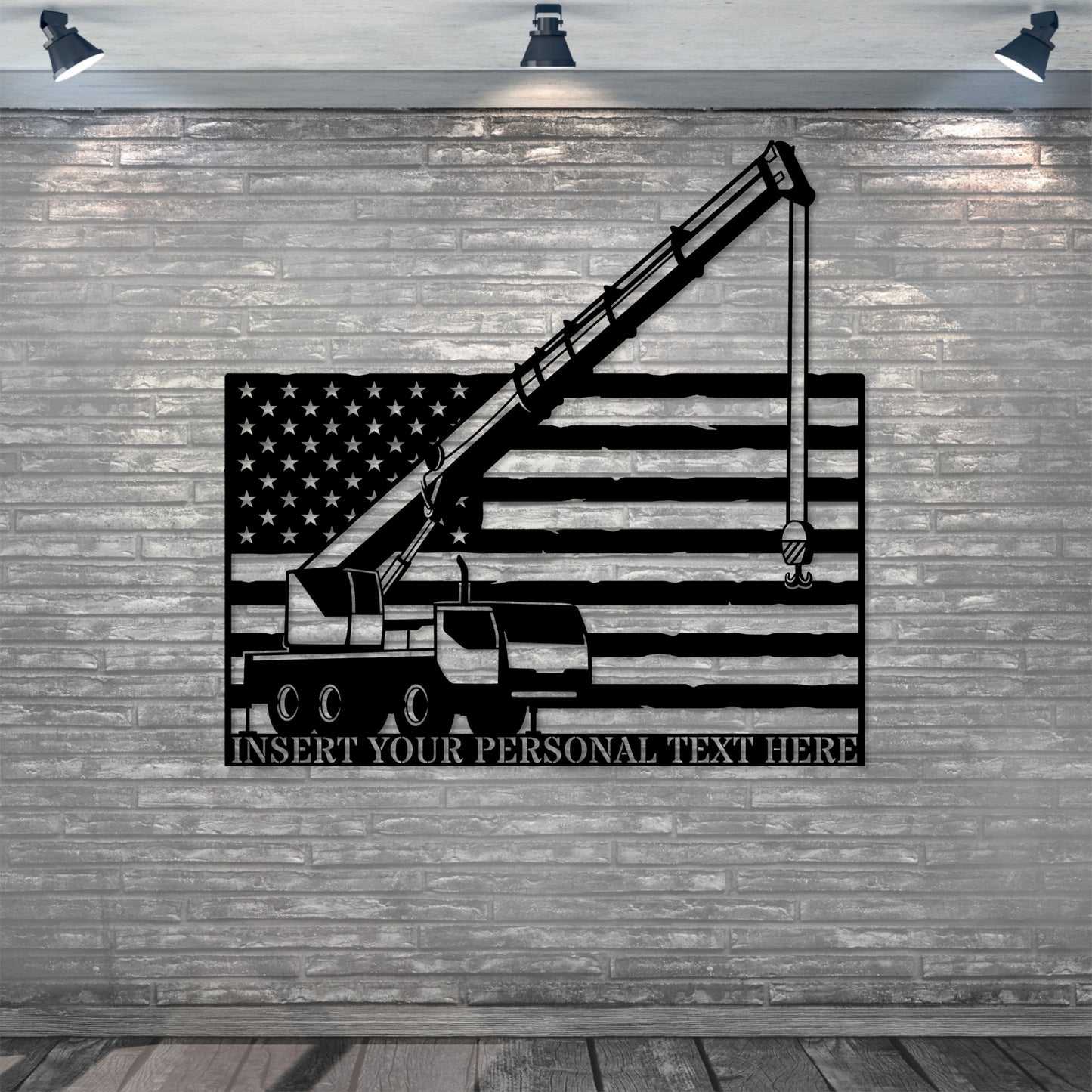 Personalized American Mobile Crane Metal Sign In Black