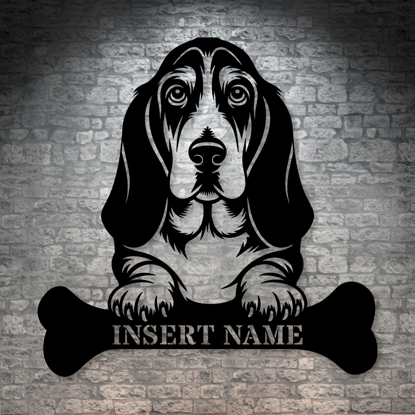 Personalized Basset Hound With Bone Metal Sign. Funny Peek-a-boo dog Wall Decor