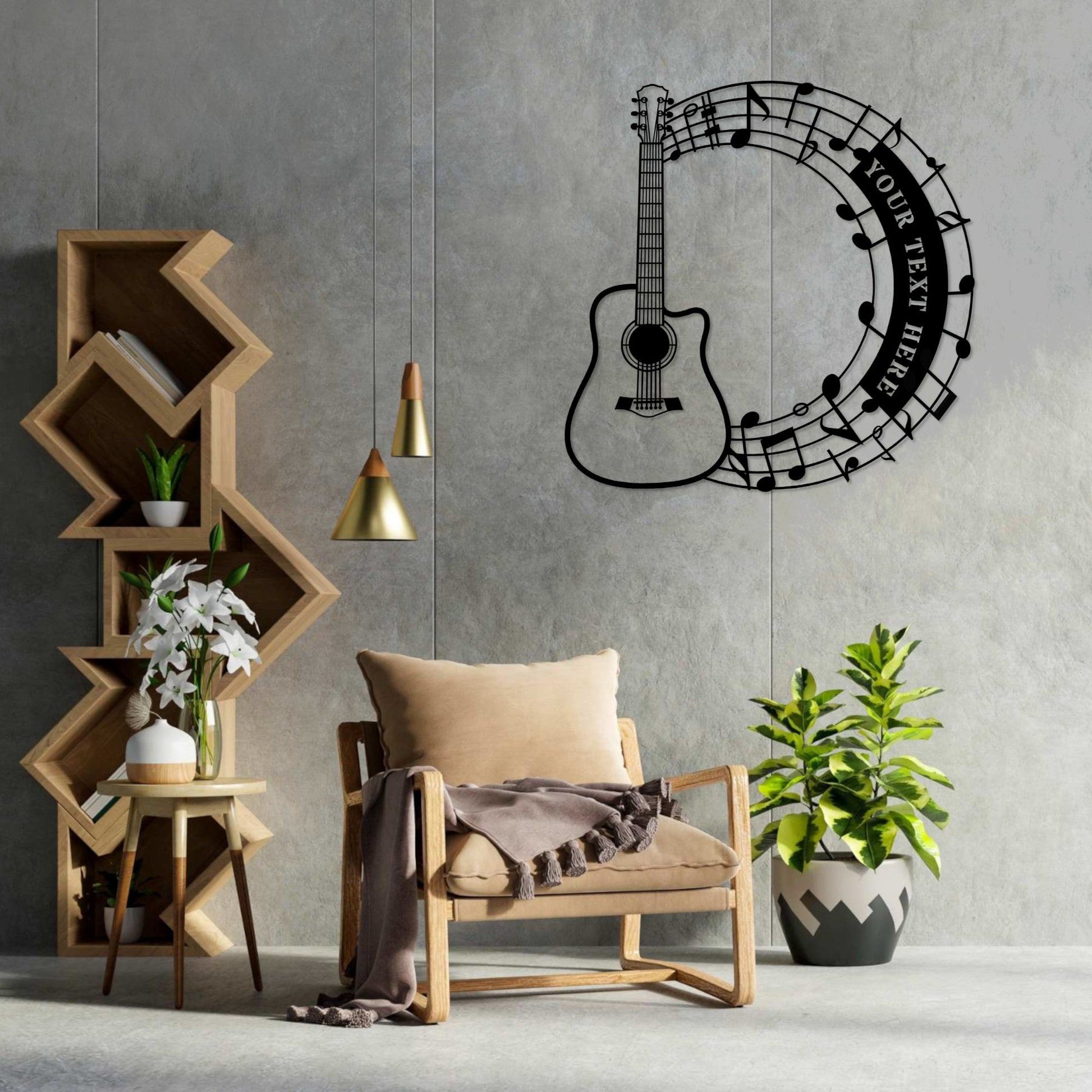 Personalized Acoustic Guitar In Notes Name Metal Sign Gift. Custom Guitarist Decor. Musician Entertainer Monogram. Musical Wall Hanging Gift