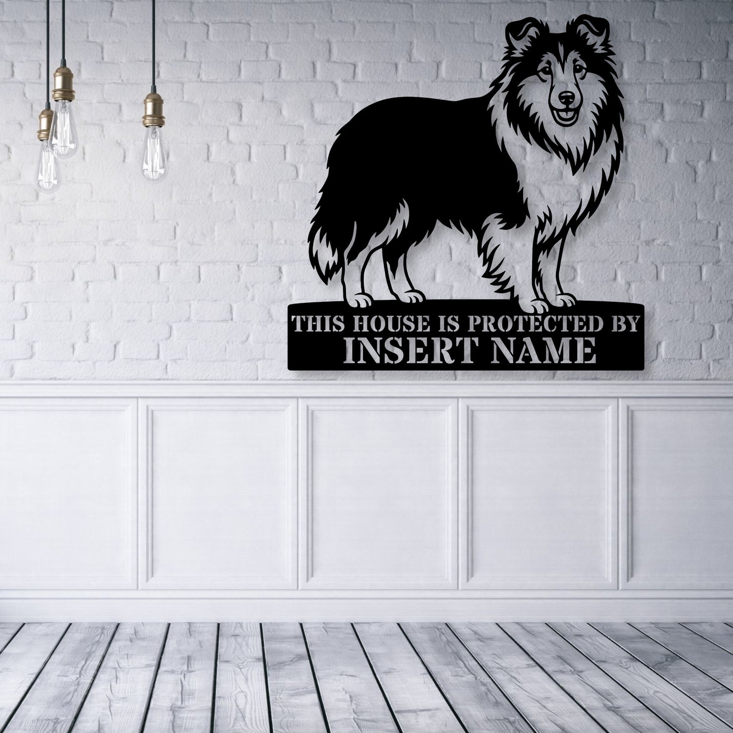 Personalized Shetland Sheepdog Guard Metal Sign. Custom Dog Protect Name Wall Decor