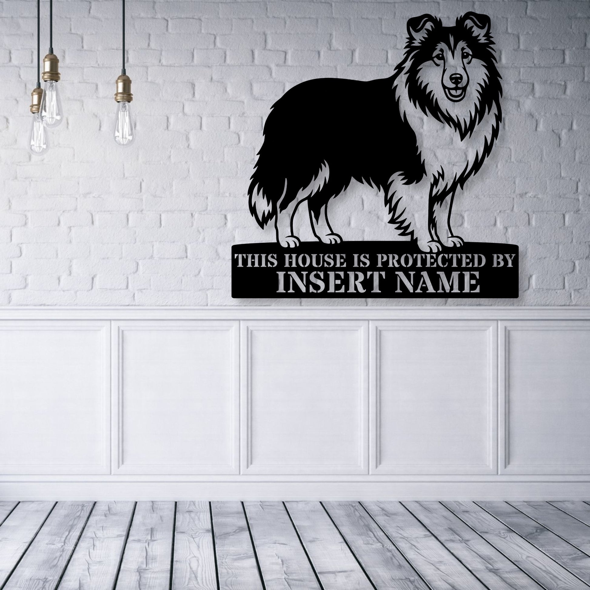 Personalized Shetland Sheepdog Guard Metal Sign. Custom Dog Protect Name Wall Decor