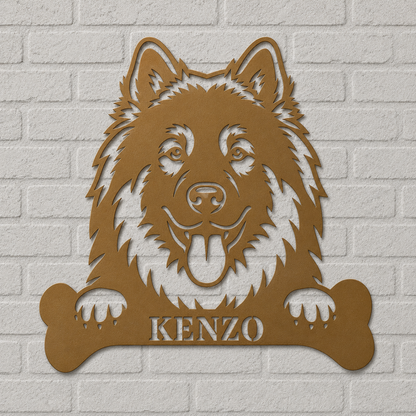 Personalized Eurasier With Bone Metal Sign Gift. Custom Dog Name Decor