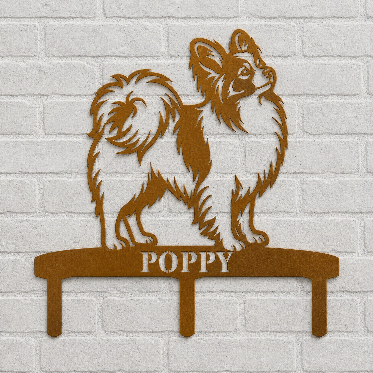 Personalized Papillon Garden Metal Sign With Stakes. Custom Dog Name Yard Decor