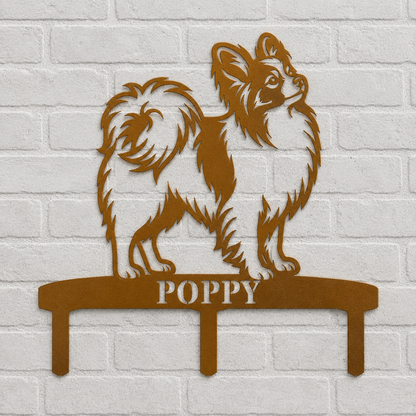 Personalized Papillon Garden Metal Sign With Stakes. Custom Dog Name Yard Decor