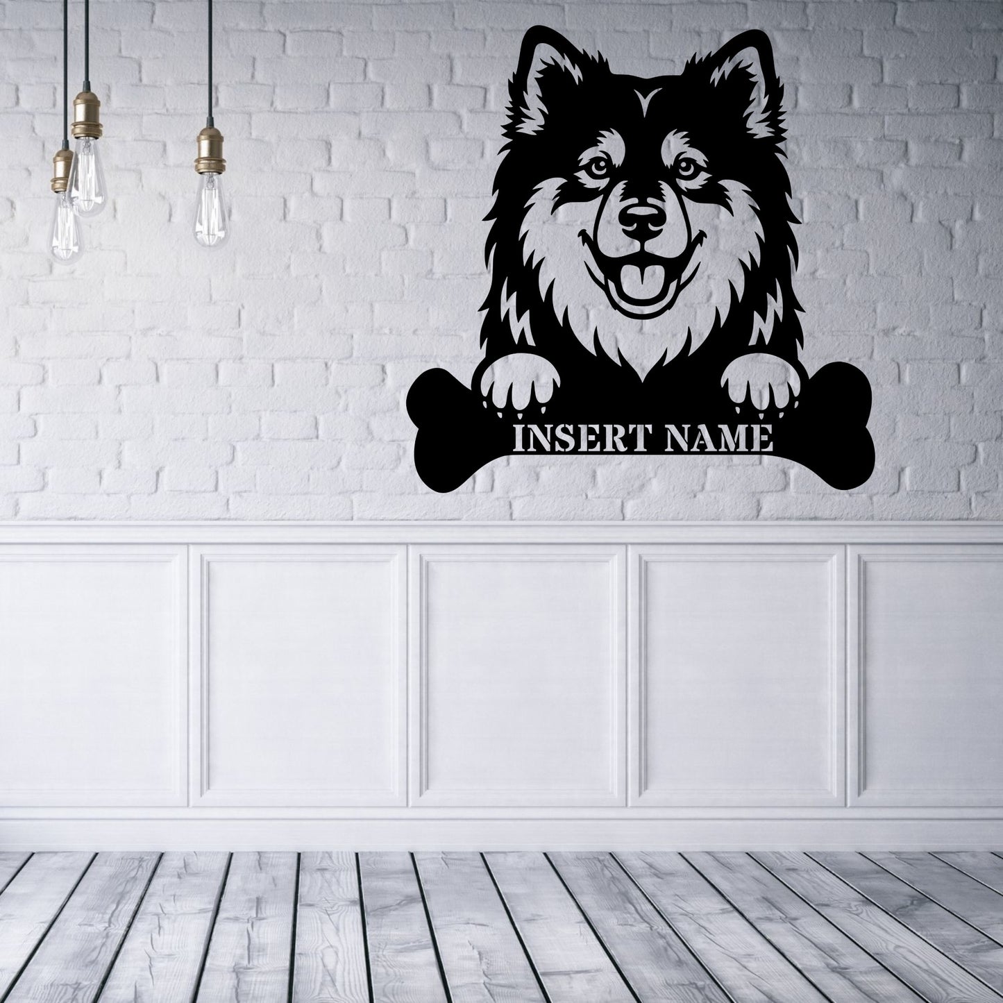 Personalized Finnish Lapphund With Bone Metal Sign. Custom Dog Name Decor