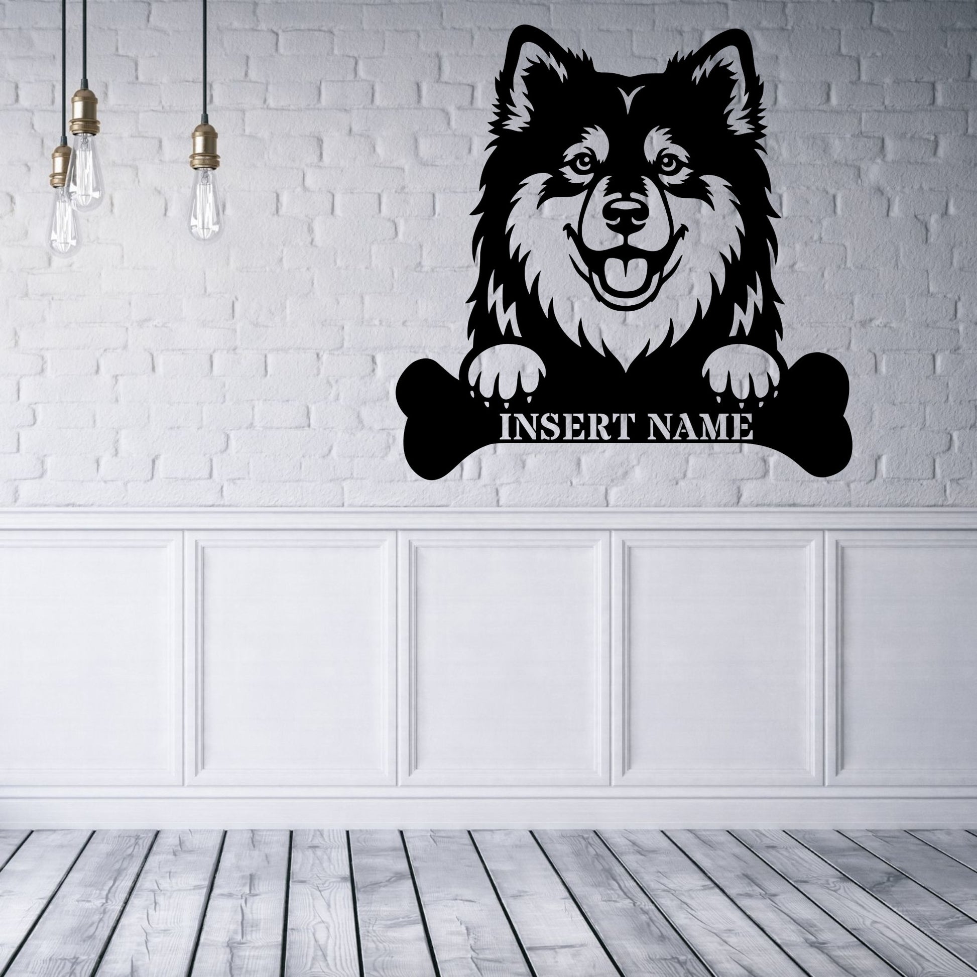 Personalized Finnish Lapphund With Bone Metal Sign. Custom Dog Name Decor