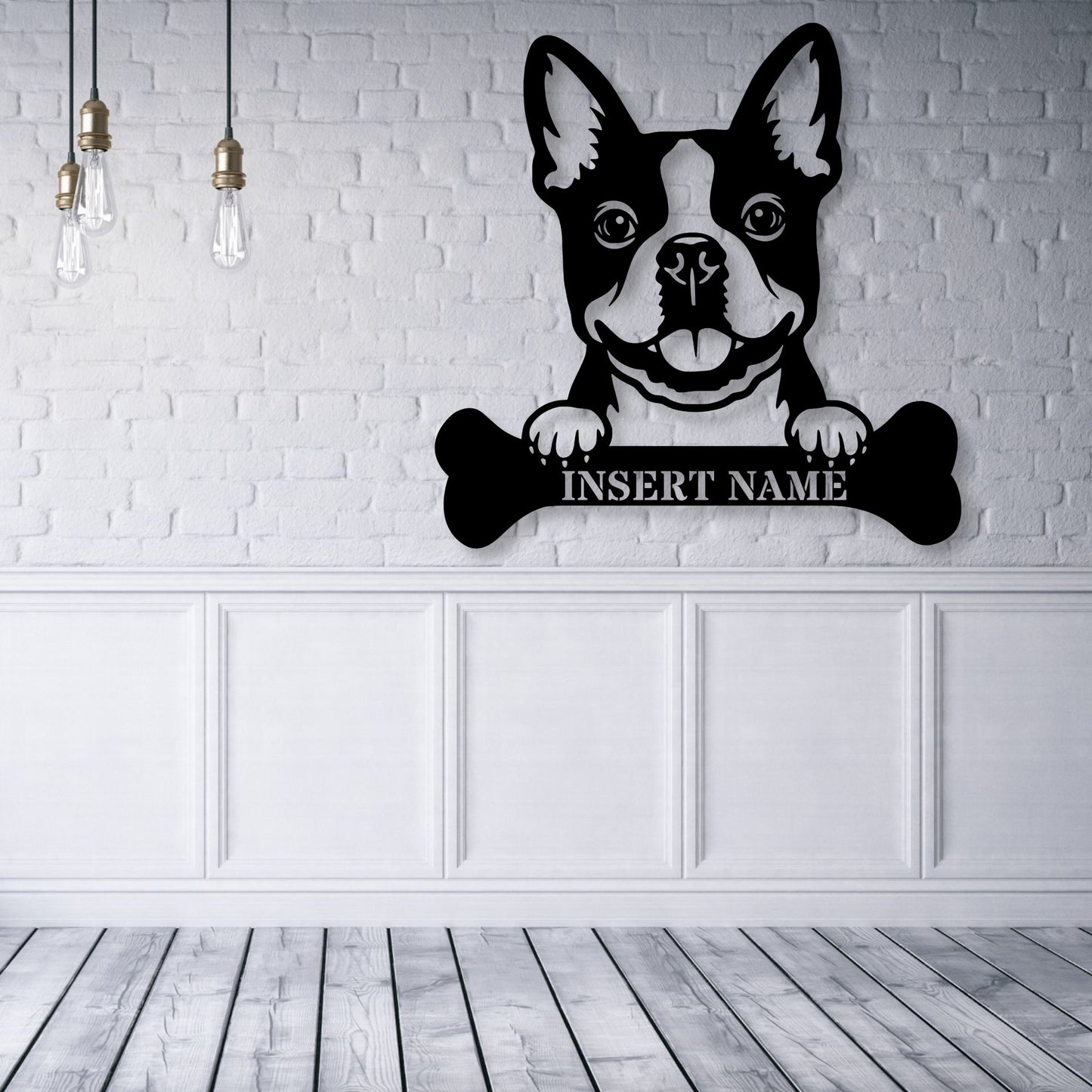 Personalized Boston Terrier With Bone Metal Sign. Custom Funny Dog Name Decor