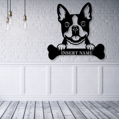 Personalized Boston Terrier With Bone Metal Sign. Custom Funny Dog Name Decor