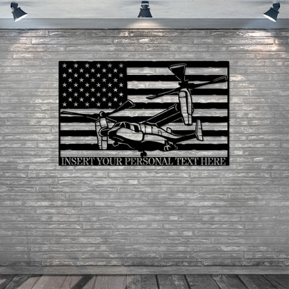 Personalized US Transport Helicopter Metal Sign In Black