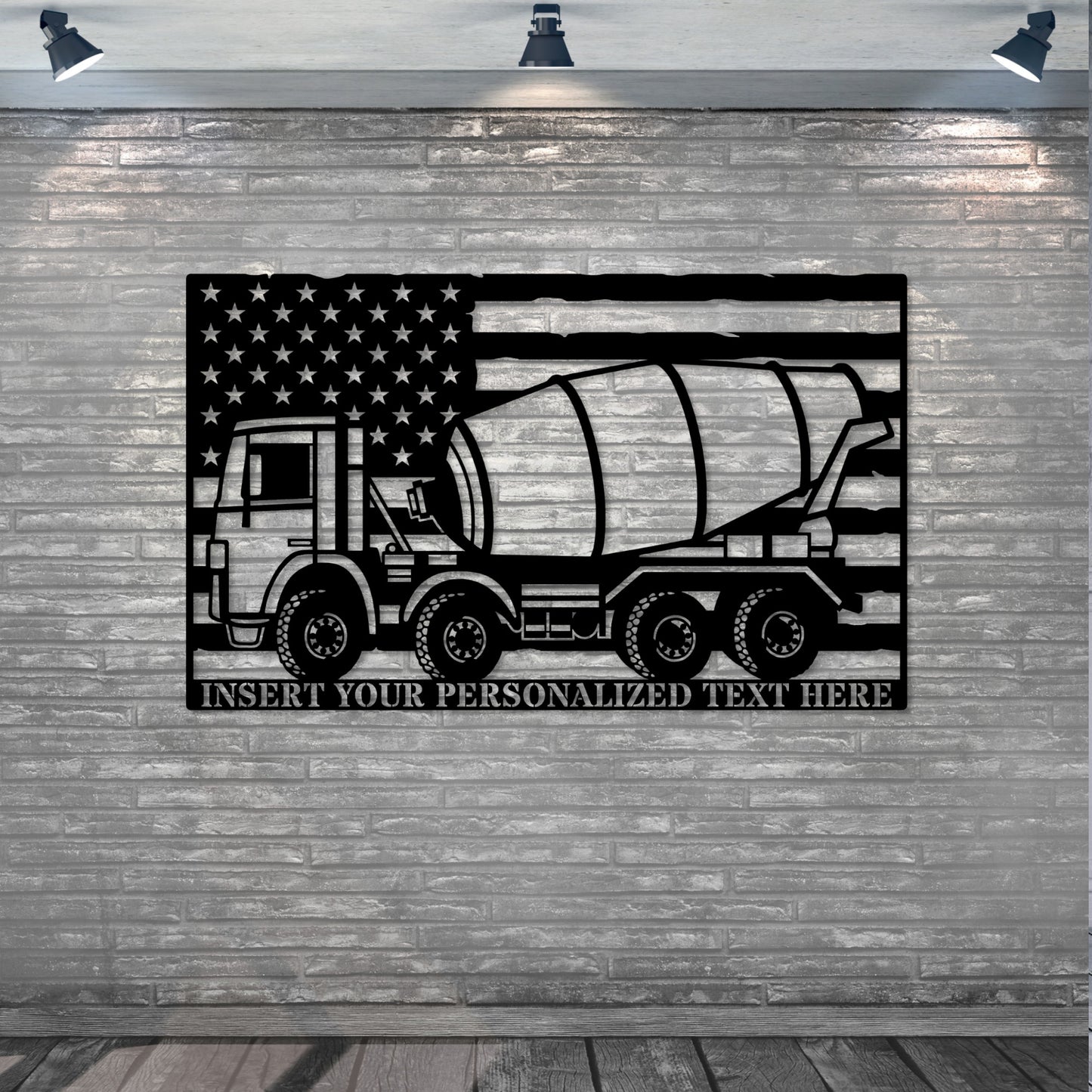 Personalized American Concrete Mixer Truck Metal Sign. Custom US Cement Lorry Wall Decor Gift. Patriotic US Construction Worker Wall Hanging