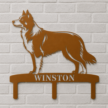 Personalized Border Collie Garden Metal Sign With Stakes. Custom Dog Lover Name Gift