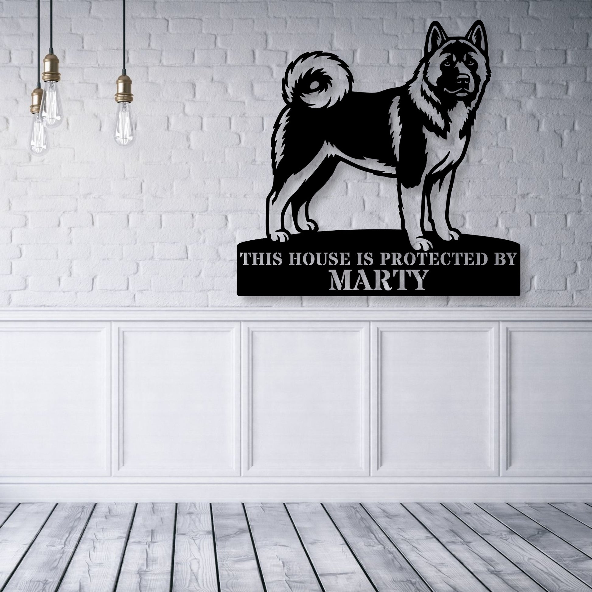 Personalized American Akita Guard Metal Sign. Custom Dog Name Wall Decor