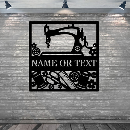 Personalized Retro Sewing Machine Metal Sign Gift In Black