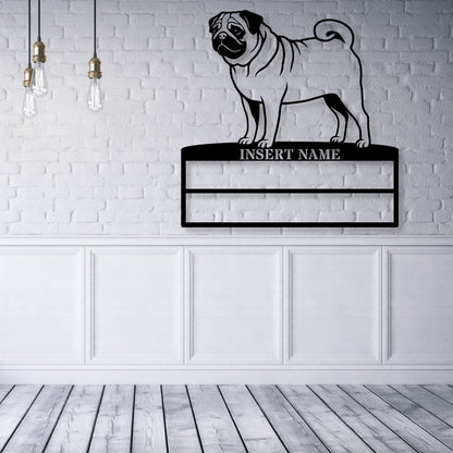 Personalized Pug Rosette Name Metal Sign. Custom Dog Champion Display