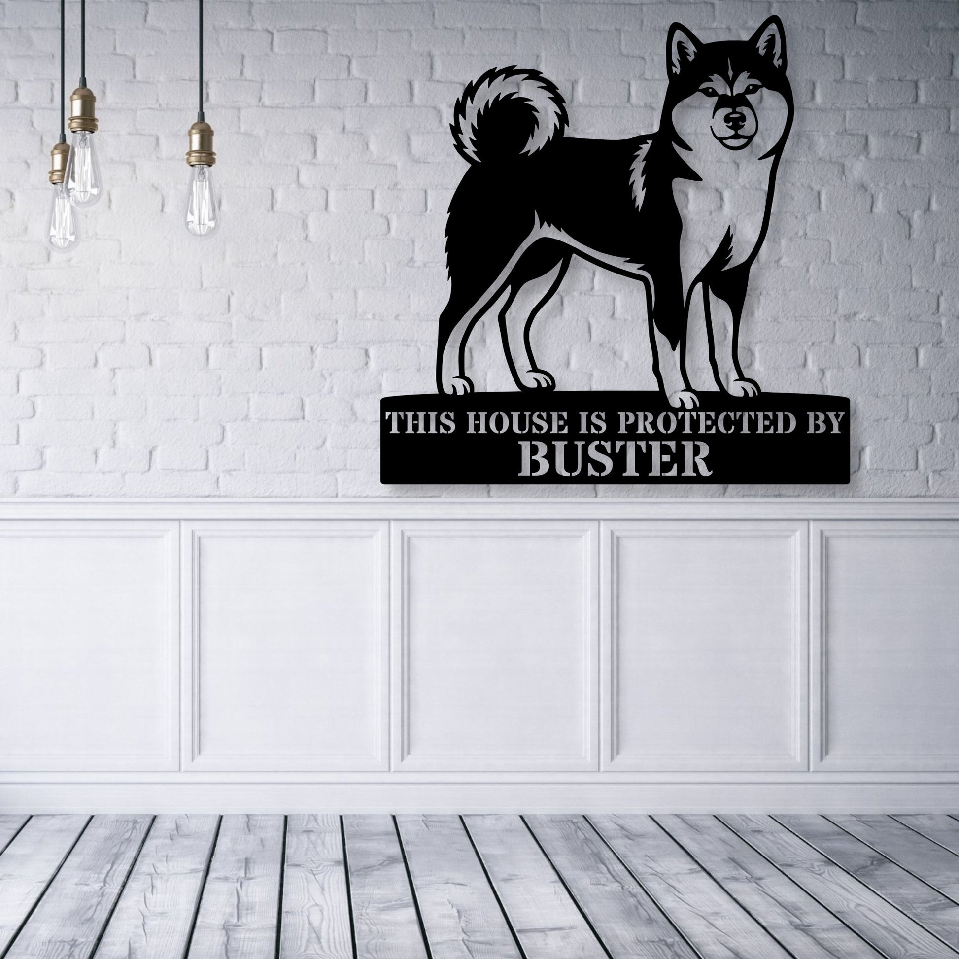 Personalized Shiba Inu Guard Metal Sign. Custom Dog Protect Name Wall Decor