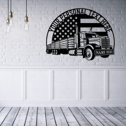 Personalized Logging Truck Name Metal Sign. Custom Timber Lorry Wall Decor. Patriotic Woodworker Gift. American Logger. Truck Driver Decor