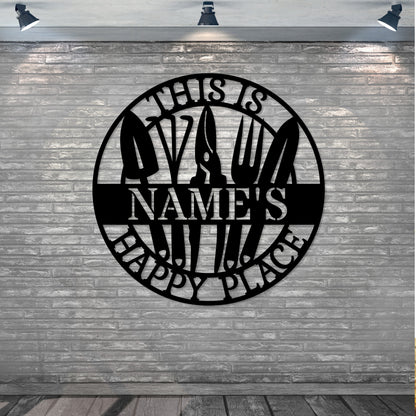 Personalized Happy Gardener Name Metal Sign. Custom Garden Tools Yard Sign Gift. Gift For Garden Lover. Greenhouse Wall Hanging. Yard Decor