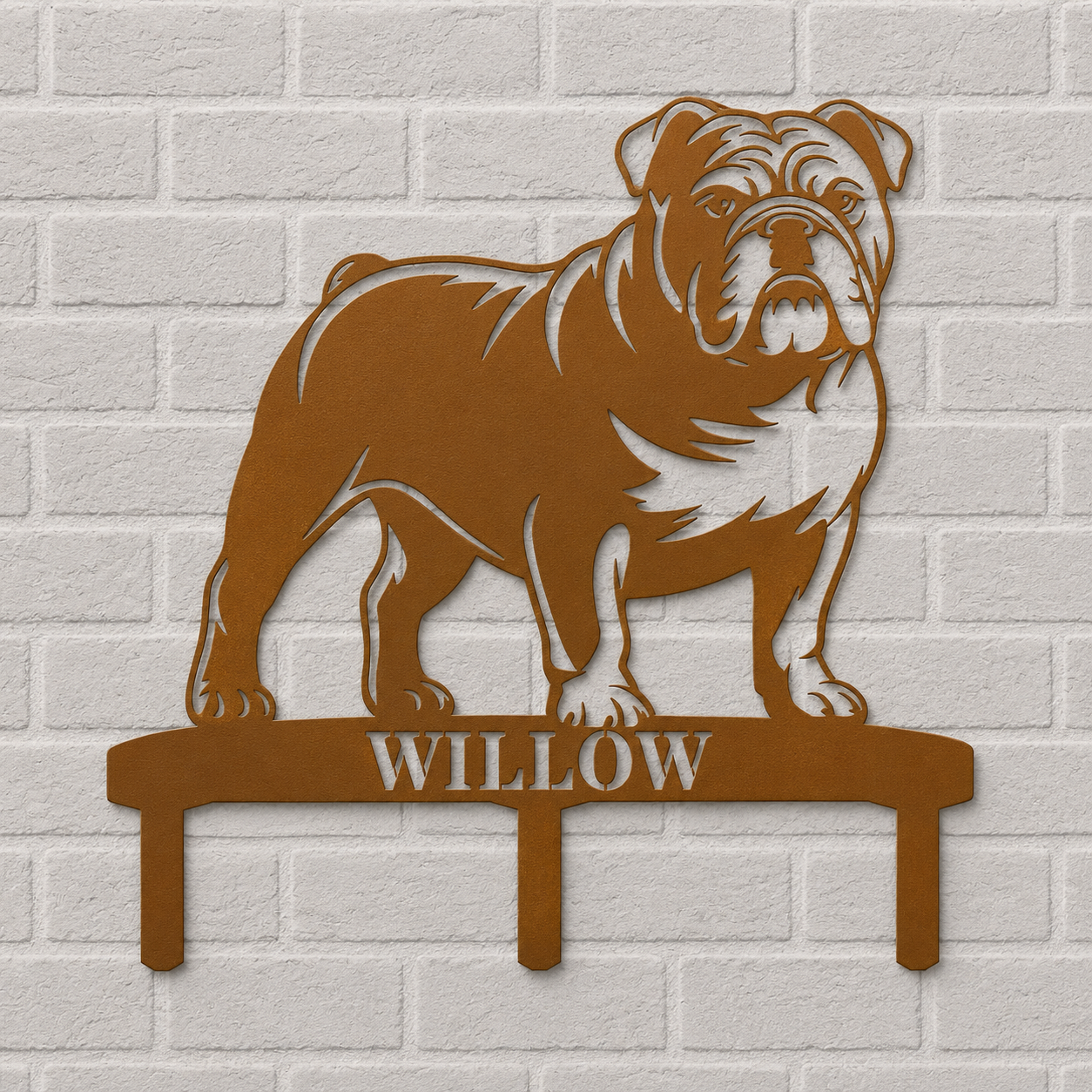 Personalized English Bulldog Garden Metal Sign With Stakes. Custom Dog Lover Name Gift