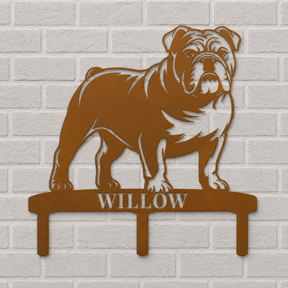 Personalized English Bulldog Garden Metal Sign With Stakes. Custom Dog Lover Name Gift